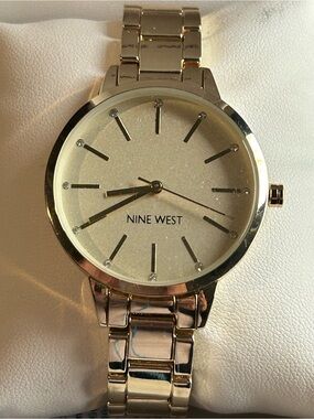 4/$100 Nine West Gold Tone Women's Bracelet Watch with Crystal Accents